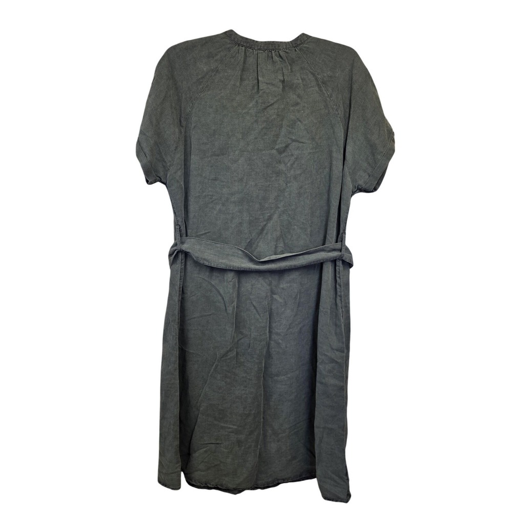 Lucky Brand Dress Women XL Green Linen Blend Belted Shirt Midi Utility Pockets - Picture 4 of 9